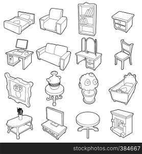 Different furniture icons set. Outline cartoon illustration of 16 different furniture vector icons for web. Different furniture icons set, outline style