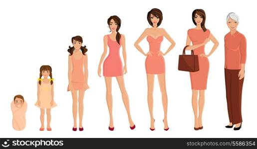 Different generation aging women set isolated on white background vector illustration