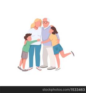 Different generations flat color vector faceless characters. Grandfather hug daughter and grandchildren. Happy family isolated cartoon illustration for web graphic design and animation. Different generations flat color vector faceless characters