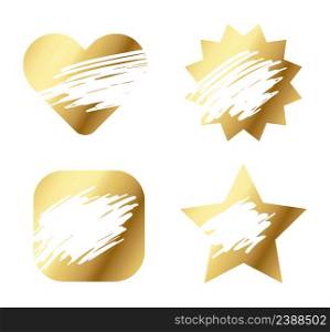 Different gold shapes scratched collection for lottery tickets. Vector gold scratch shape, grunge ticket for lottery, glossy scrape illustration. Different gold shapes scratched collection for lottery tickets