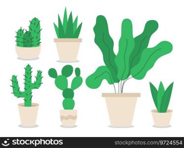 Different houseplants flat color objects set Vector Image