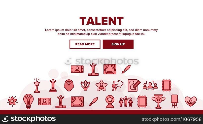 Different Human Talent Landing Web Page Header Banner Template Vector. Man Silhouette On Tribune And In Lamp Bulb, With Stars And Arrow, Pencil Draw Picture Illustration. Human Talent Landing Header Vector
