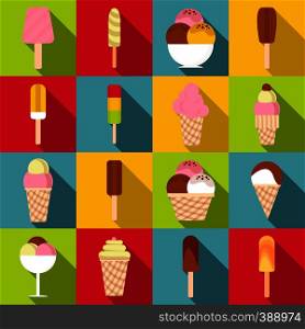 Different ice cream icons set. Flat illustration of 16 different ice cream vector icons for web. Different ice cream icons set, flat style