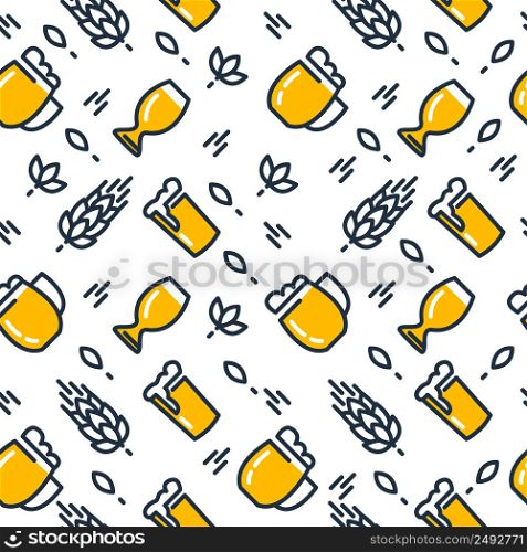 Different kinds of beer glasses seamless pattern with pulled Beers. Vector Illustration, eps10, contains transparencies.. Different kinds of beer glasses seamless pattern with pulled Beers