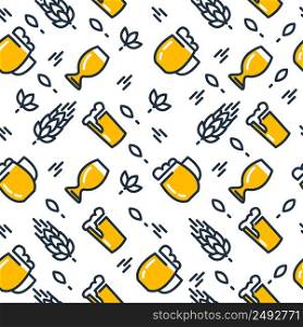 Different kinds of beer glasses seamless pattern with pulled Beers. Vector Illustration, eps10, contains transparencies.. Different kinds of beer glasses seamless pattern with pulled Beers