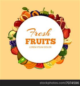 Different kinds of fruits vector background. Badge fresh fruits organic illustration. Different kinds of fruits vector background