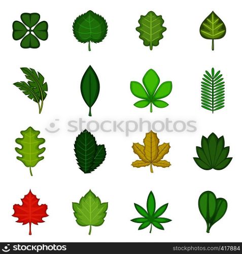 Different leafs icons set. Cartoon illustration of 16 different leafsvector icons for web. Different leafs icons set, cartoon style