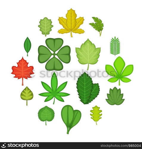 Different leafs icons set. Cartoon illustration of 16 different leafsvector icons for web. Different leafs icons set, cartoon style