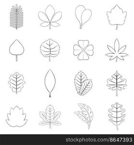 Different leafs set icons in outline style isolated on white background. Different leafs icon set outline
