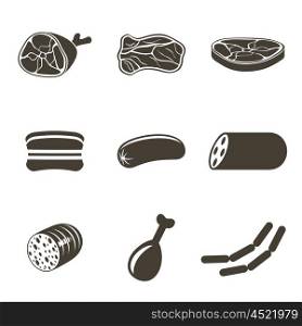 Different meat icons on a white background. Vector illustration
