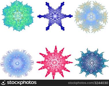 Different multicoloured snowflakes for your Christmas illustrations