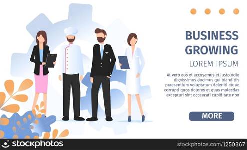 Different Occupation People Job Fair Flat Banner. Career Professional Staff Set. Manager Woman, Female Paramedic, Pilot Man and Restaurant Chef Pose for Corporate Team Cartoon Vector Illustration. Different Occupation People Job Fair Flat Banner