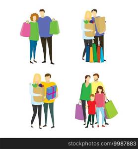 Different people buyers with shopiing bags,shopping concepts collection in trendy style,isolated on white background,vector illustration flat design