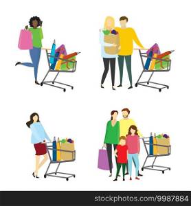 Different people buyers with shopiing bags,shopping concepts collection in trendy style,isolated on white background,vector illustration flat design