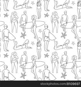 Different people on the beach seamless pattern Vector Image