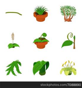 Different plants icons set. Cartoon set of 9 different plants vector icons for web isolated on white background. Different plants icons set, cartoon style