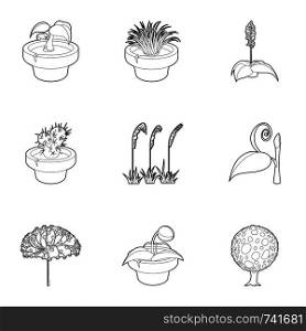 Different plants icons set. Outline set of 9 different plants vector icons for web isolated on white background. Different plants icons set, outline style