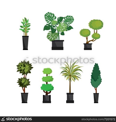 Different Plants in pots,natural elements,isolated on white background,flat vector illustration