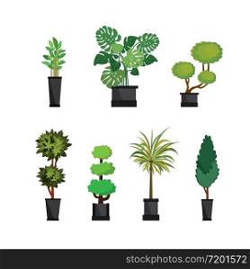 Different Plants in pots,natural elements,isolated on white background,flat vector illustration