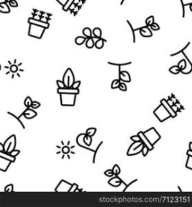 Different Plants Vector Seamless Pattern Thin Line Illustration. Different Plants Vector Seamless Pattern