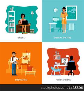 Different Possibilities Of Freelancers Set. Different possibilities of freelancers set includes inspiration work at home online at any time isolated vector illustration