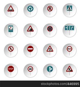 Different road signs set icons in flat style isolated on white background. Different road signs set flat icons