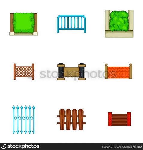 Different seamless fence icons set. Cartoon set of 9 different seamless fence vector icons for web isolated on white background. Different seamless fence icons set, cartoon style
