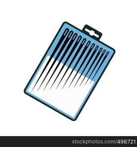 Different sewing needles in a box flat icon isolated on white background. Different sewing needles in a box flat icon