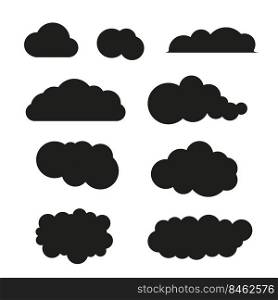 Different shape cloud silhouette set. Flat vector illustration isolated on white background.. Different shape cloud silhouette set. Flat vector illustration isolated on white