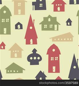 Different shapes houses seamless pattern. Vector