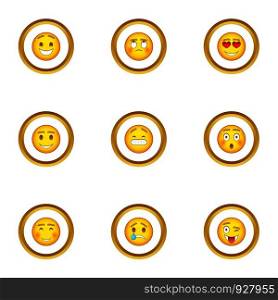 Different smileys icons set. Cartoon set of 9 different smileys vector icons for web isolated on white background. Different smileys icons set, cartoon style