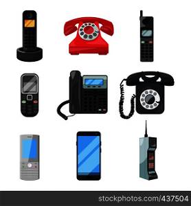 Different telephones and smartphones. Vector illustrations in cartoon style. Phone mobile and smartphone for communication. Different telephones and smartphones. Vector illustrations in cartoon style