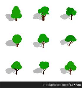 Different trees icons set. Isometric 3d illustration of 9 different trees vector icons for web. Different trees icons, isometric 3d style