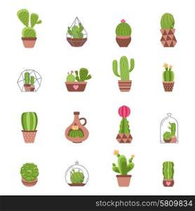 Different types of cactus with flowers icons set isolated vector illustration. Cactus Icons Set