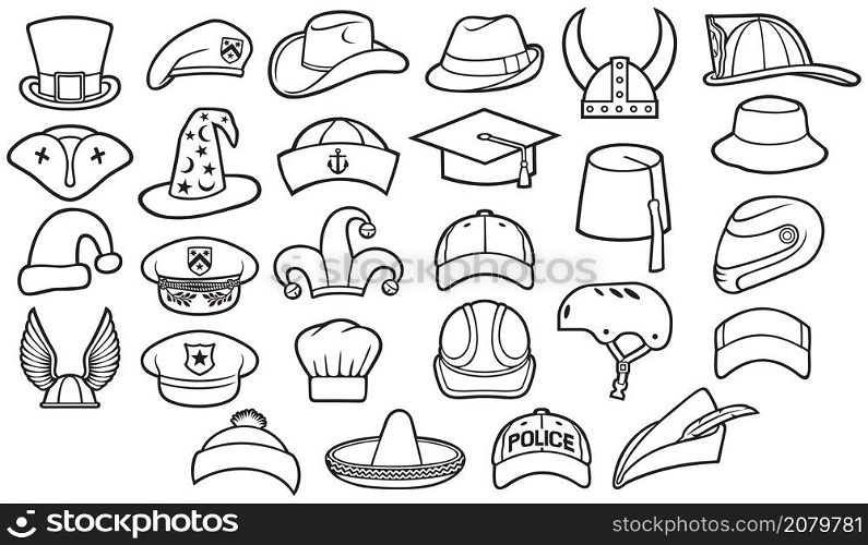Different types of hats thin line icons set vector