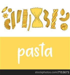 Different types of pasta. Isolated italian food for menu design. Different types of pasta. Isolated italian food for menu design.