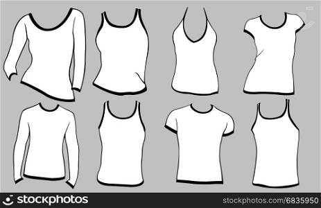 different types of shirts isolated on gray