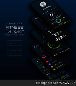 Different UI, UX, GUI Screens Fitness App. Mock Up Mobile App, Analysis - Illustration Vector. Different UI, UX, GUI Screens Fitness App. Mock Up Mobile App, Analysis