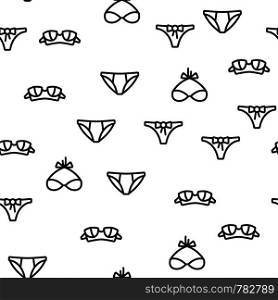 Different Underwear Type Seamless Pattern Vector. Collection Underwear Woman Panties With Bow And Brassiere Monochrome Texture Icons. Classical Lingerie Intimate Accessory Template Flat Illustration. Different Underwear Type Seamless Pattern Vector