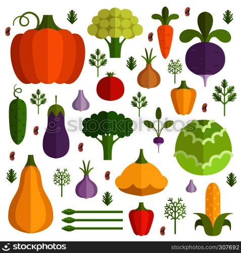 Different vegetables in cartoon style. Vector icons set. Vegetarian organic carrot and pepper illustration. Different vegetables in cartoon style. Vector icons set