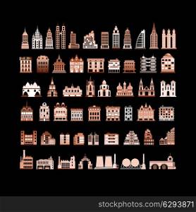 Different versions of the houses on black background
