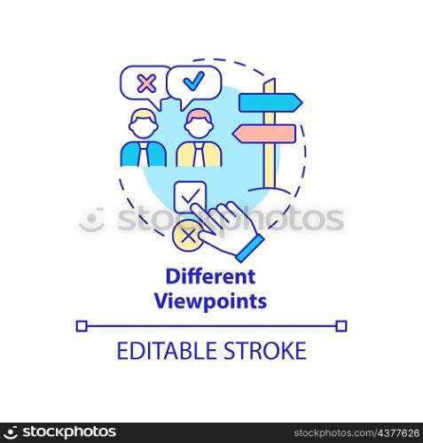 Different viewpoints communication concept icon. Respectful communication abstract idea thin line illustration. Isolated outline drawing. Editable stroke. Roboto-Medium, Myriad Pro-Bold fonts used. Different viewpoints communication concept icon