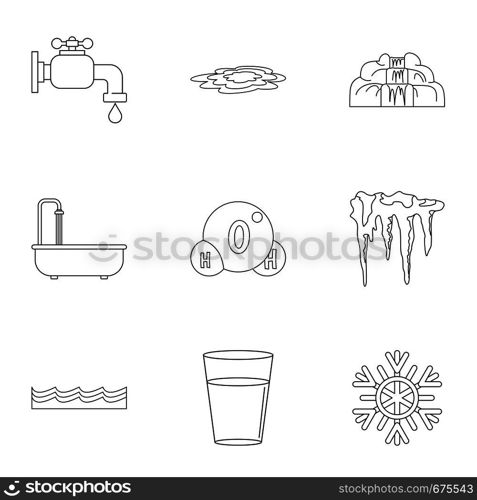 Different water form icon set. Outline set of 9 different water form vector icons for web isolated on white background. Different water form icon set, outline style
