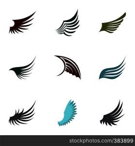 Different wings icons set. Flat illustration of 9 different wings vector icons for web. Different wings icons set, flat style