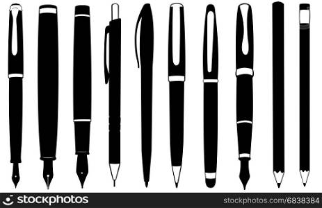 different writing tools isolated on white