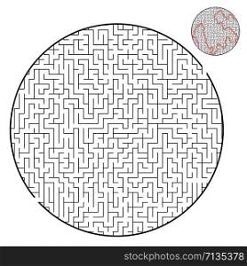 Difficult round labyrinth. Game for kids and adults. Puzzle for children. Labyrinth conundrum. Flat vector illustration isolated on white background. With answer. Difficult round labyrinth. Game for kids and adults. Puzzle for children. Labyrinth conundrum. Flat vector illustration isolated on white background. With answer.