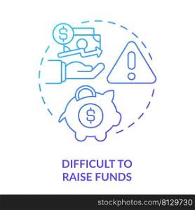 Difficult to raise funds blue gradient concept icon. Cooperative society disadvantage abstract idea thin line illustration. Fundraising challenges. Isolated outline drawing. Myriad Pro-Bold font used. Difficult to raise funds blue gradient concept icon