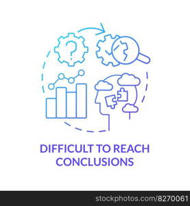 Difficult to reach conclusions blue gradient concept icon. Wrong data. Causal research disadvantage abstract idea thin line illustration. Isolated outline drawing. Myriad Pro-Bold font used. Difficult to reach conclusions blue gradient concept icon