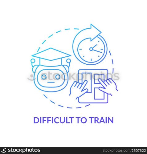 Difficult to train blue gradient concept icon. Manual training. Drawback of machine learning abstract idea thin line illustration. Isolated outline drawing. Myriad Pro-Bold font used. Difficult to train blue gradient concept icon