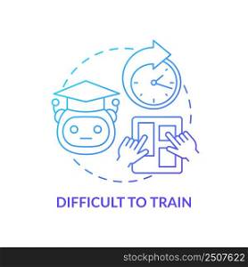 Difficult to train blue gradient concept icon. Manual training. Drawback of machine learning abstract idea thin line illustration. Isolated outline drawing. Myriad Pro-Bold font used. Difficult to train blue gradient concept icon